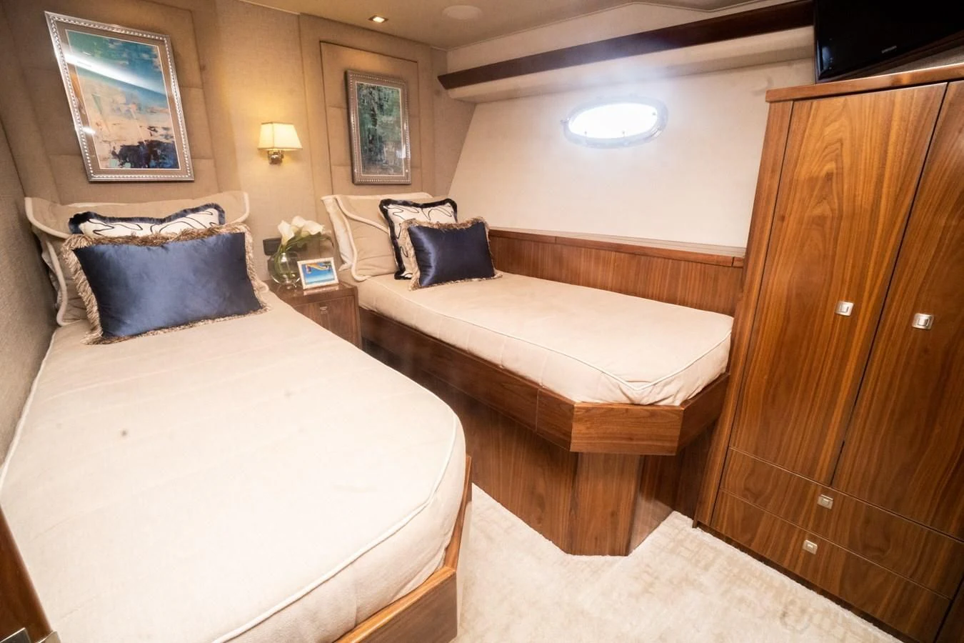 a room with two beds aboard KALEEN Yacht for Sale