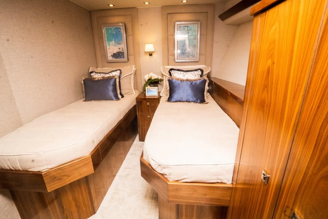 a room with two beds aboard KALEEN Yacht for Sale