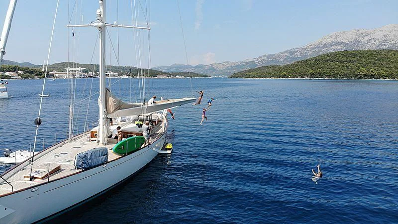 a group of people on a sailboat in the water aboard KEALOHA Yacht for Sale