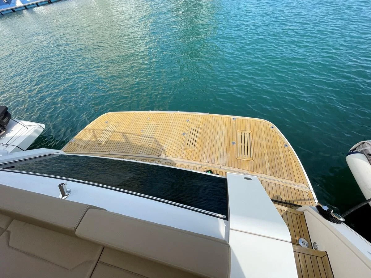 the front of a boat aboard FAIRLINE SQUADRON 65 Yacht for Sale