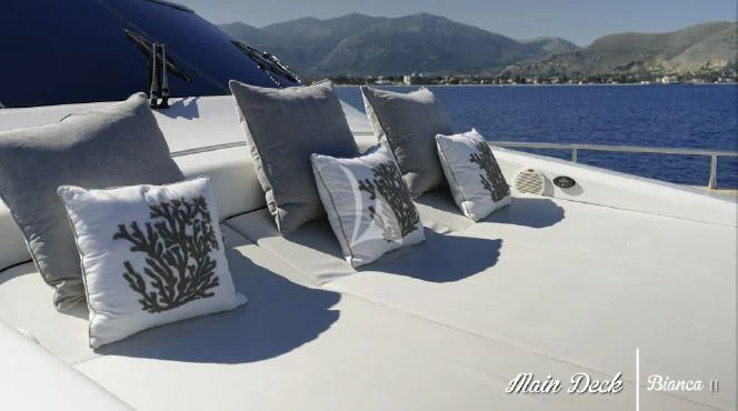 pillows on a bed aboard BIANCA II Yacht for Charter