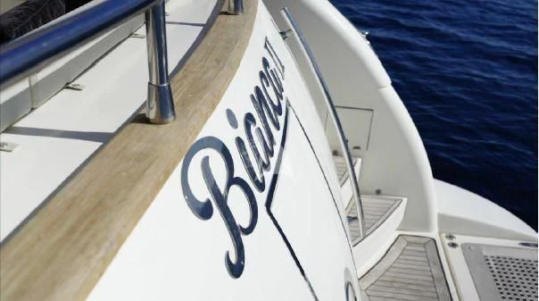 a sign on a boat aboard BIANCA II Yacht for Charter