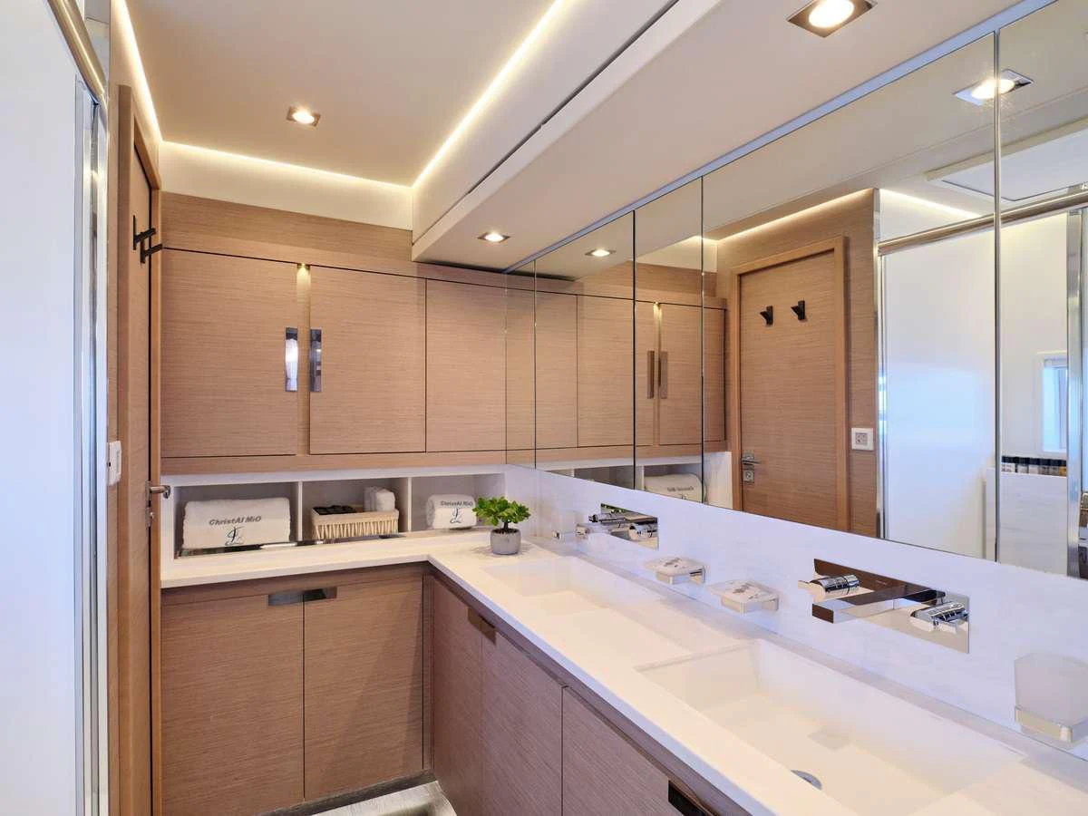 a kitchen with a large mirror aboard MAJESTY OF GREECE Yacht for Charter