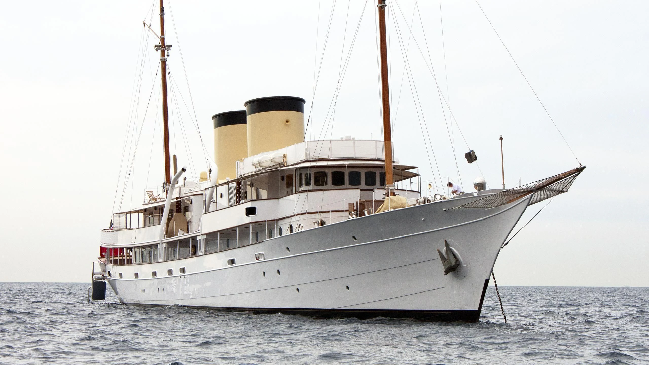 a large white boat in the water aboard TALITHA Yacht for Sale