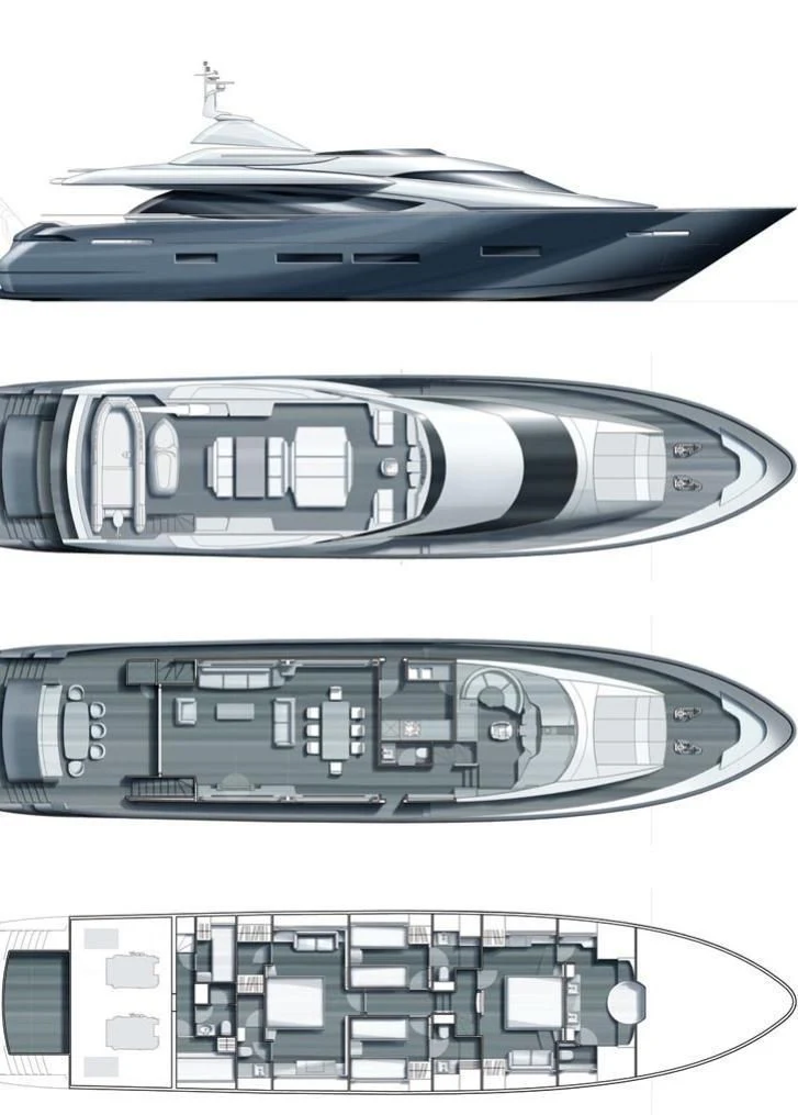 engineering drawing aboard QUASAR Yacht for Sale
