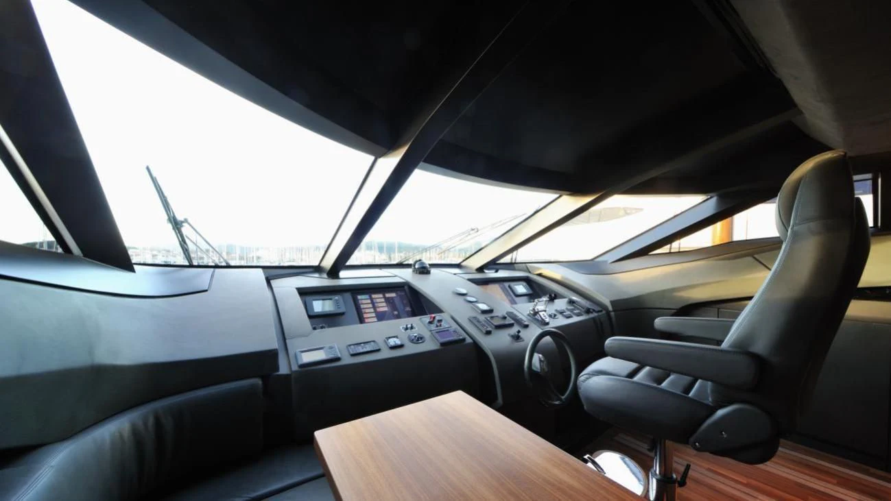 the inside of a car aboard QUASAR Yacht for Sale