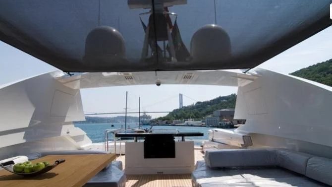 a view of the water from the cockpit of a plane aboard QUASAR Yacht for Sale