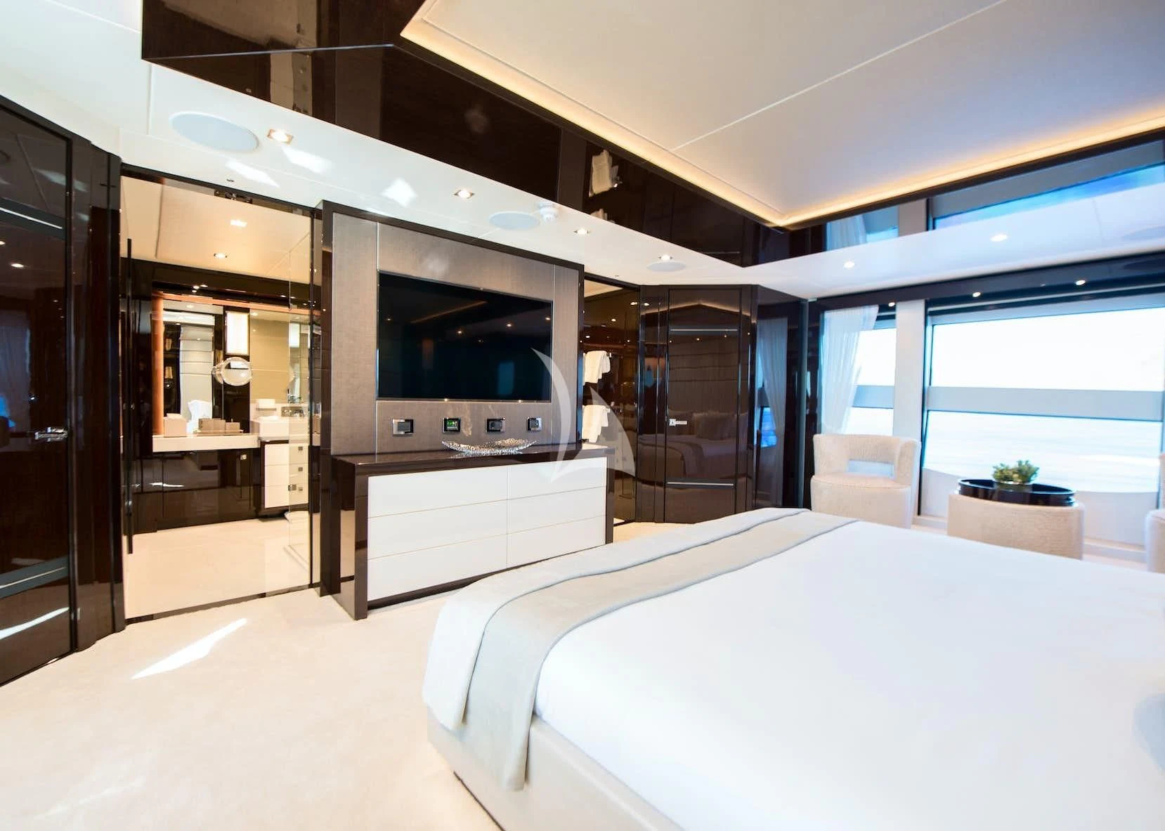 a room with a bed and a tv aboard E-MOTION Yacht for Sale