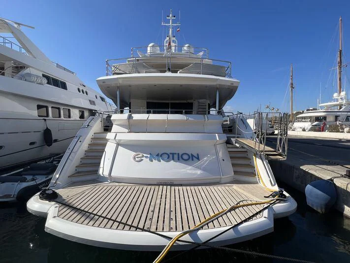 a boat docked at a pier aboard E-MOTION Yacht for Sale