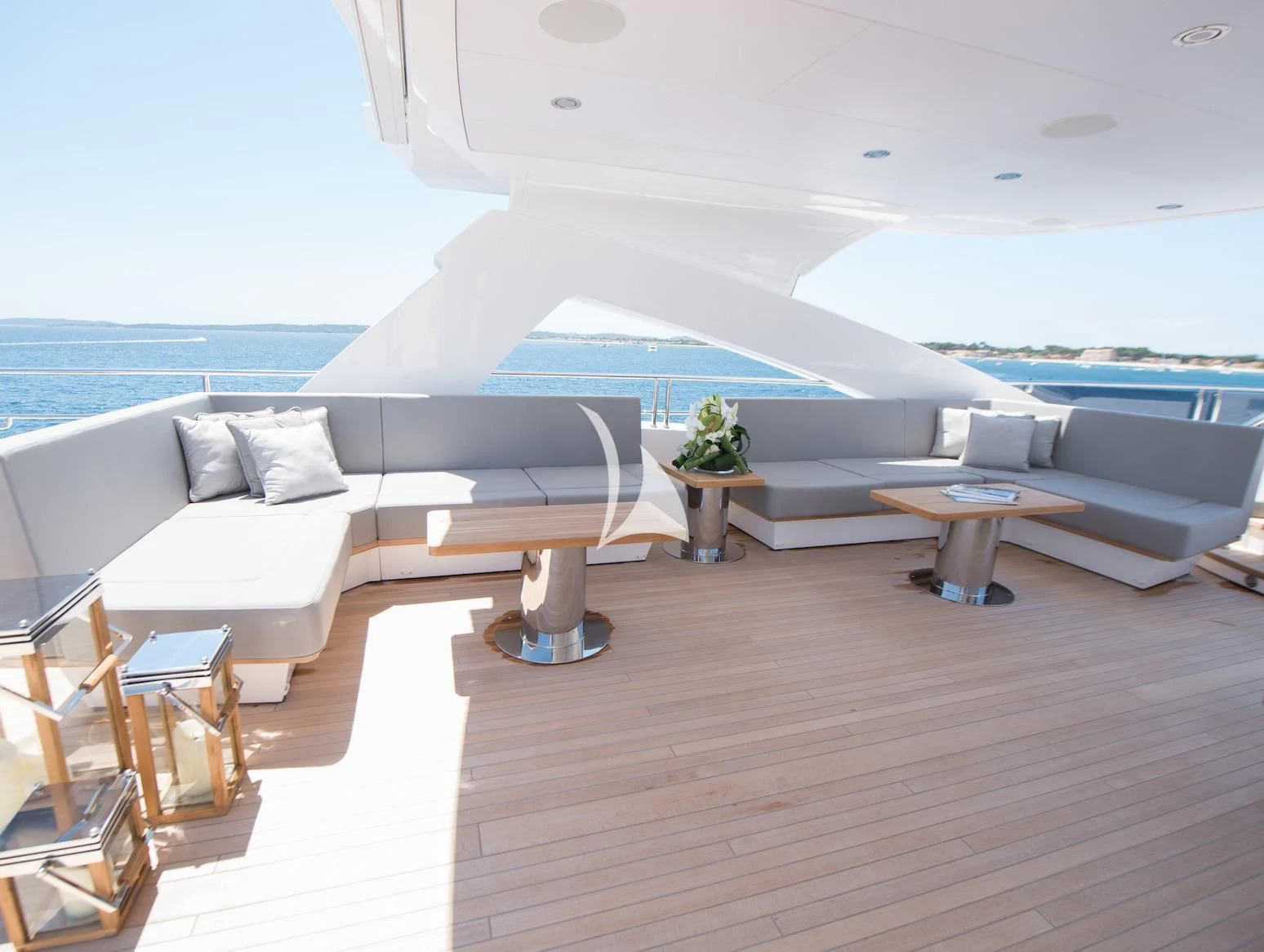 a living room with a large open window aboard E-MOTION Yacht for Sale
