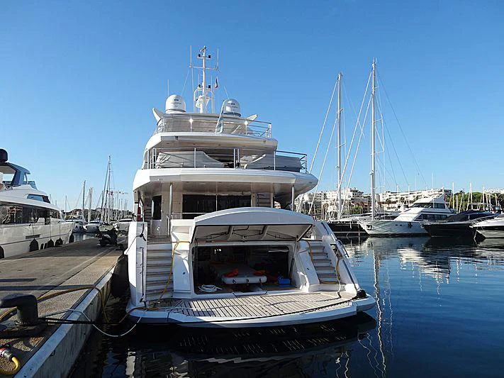 a boat docked at a pier aboard E-MOTION Yacht for Sale