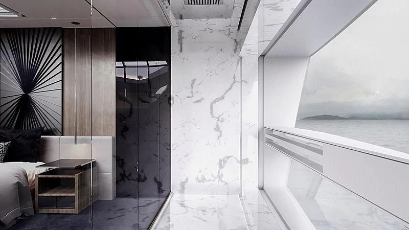 a room with a glass door aboard PEPPERMINT Yacht for Sale