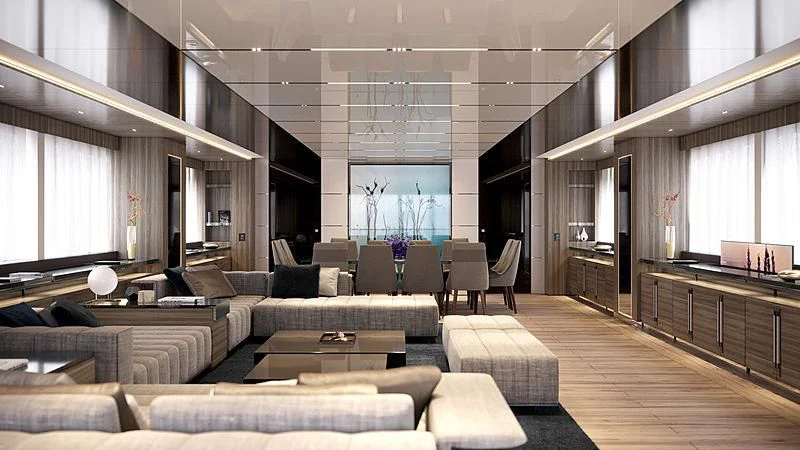 a room with a couch and a table aboard PEPPERMINT Yacht for Sale