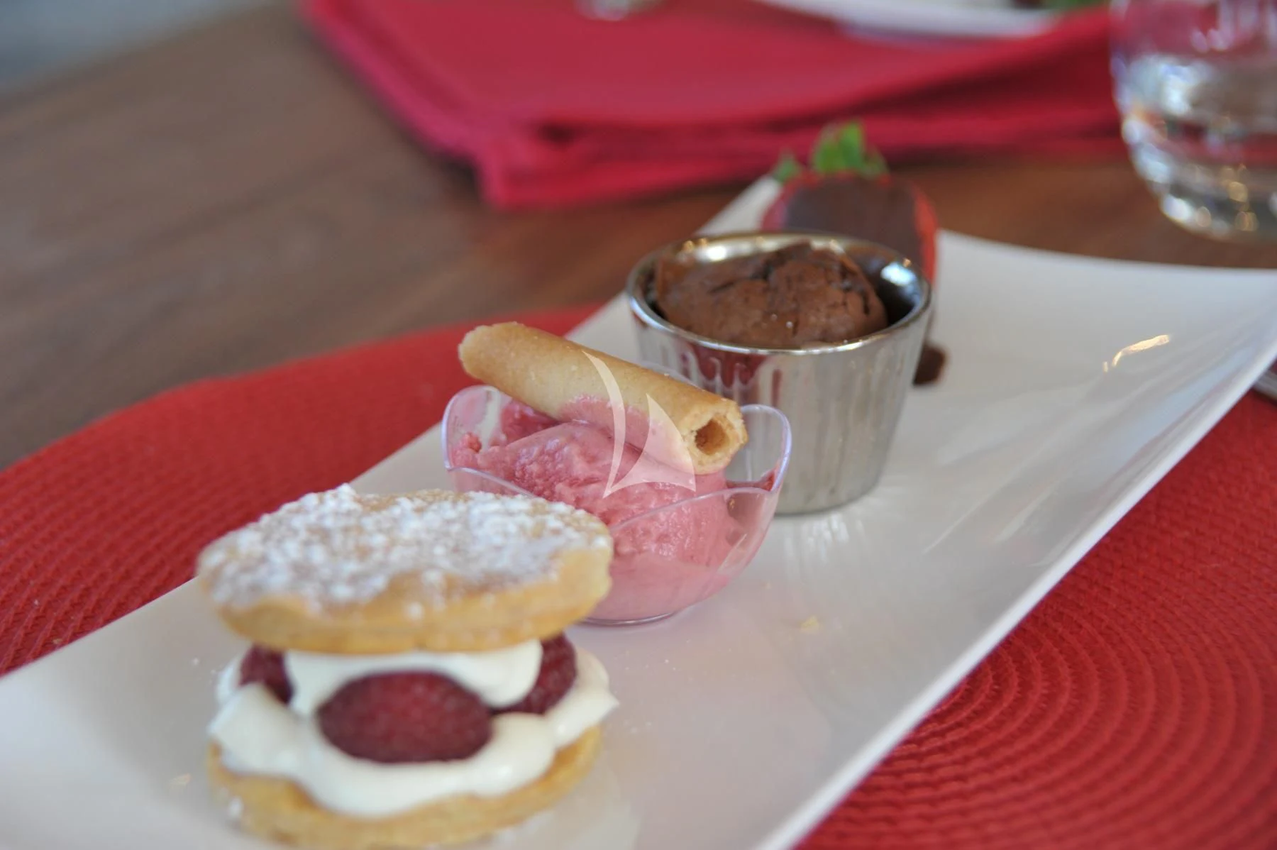 a plate of food aboard LEONARDO 98 Yacht for Sale