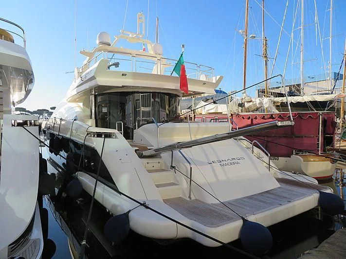 a boat docked at a pier aboard LEONARDO 98 Yacht for Sale
