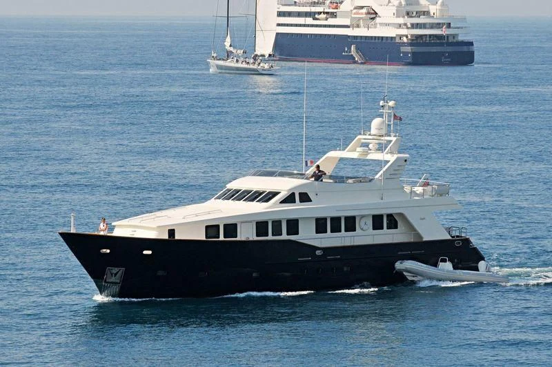 a large boat in the water aboard PHILOSOPHIA Yacht for Sale