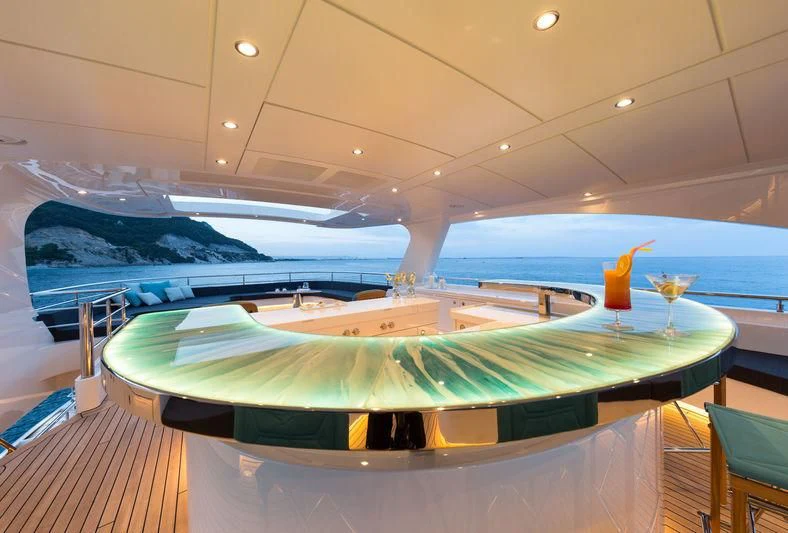 a pool with a pool table aboard LA PASSION Yacht for Sale