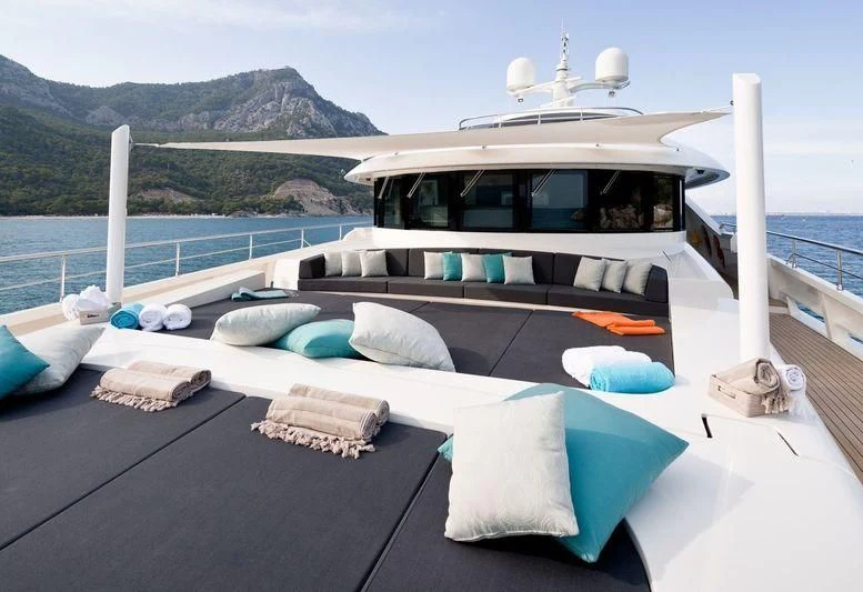 a boat on a deck aboard LA PASSION Yacht for Sale