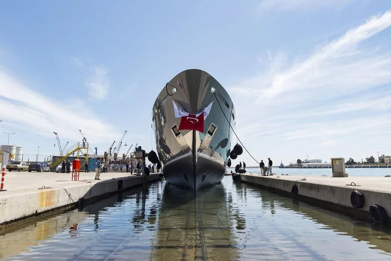 a large cannon on a dock aboard LA PASSION Yacht for Sale