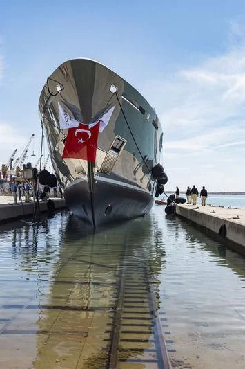 a boat with a flag on it aboard LA PASSION Yacht for Sale