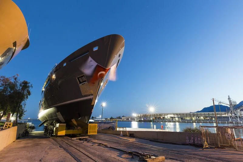 a large space shuttle on a launch pad aboard LA PASSION Yacht for Sale