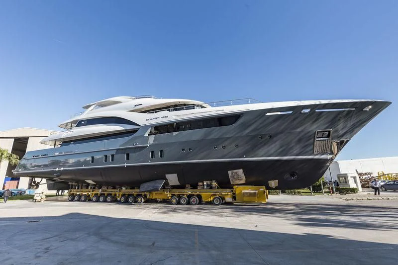 a large airplane on a runway aboard LA PASSION Yacht for Sale