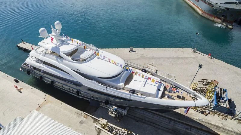 a boat on a dock aboard LA PASSION Yacht for Sale