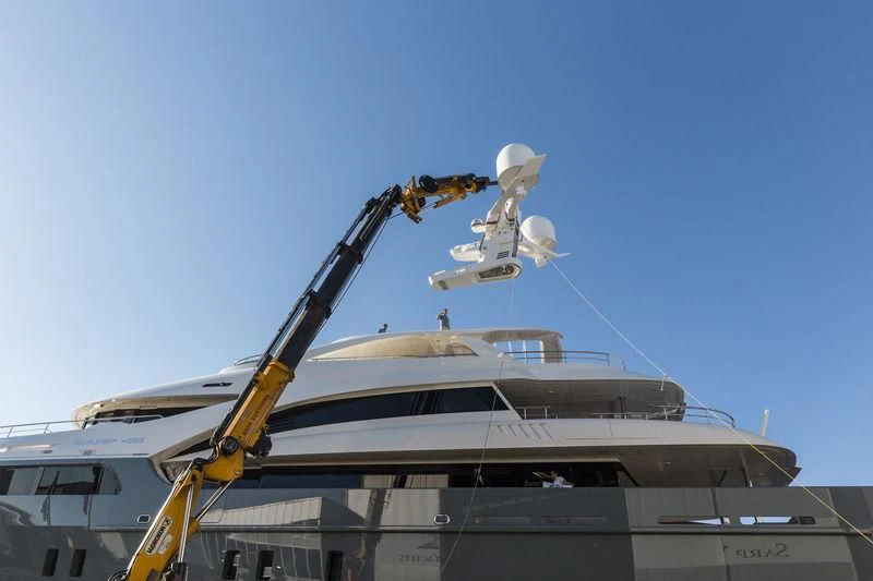 a helicopter flying over a boat aboard LA PASSION Yacht for Sale
