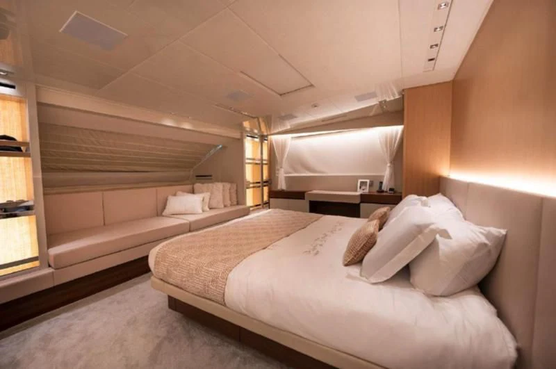 a room with two beds aboard RAYEN Yacht for Sale