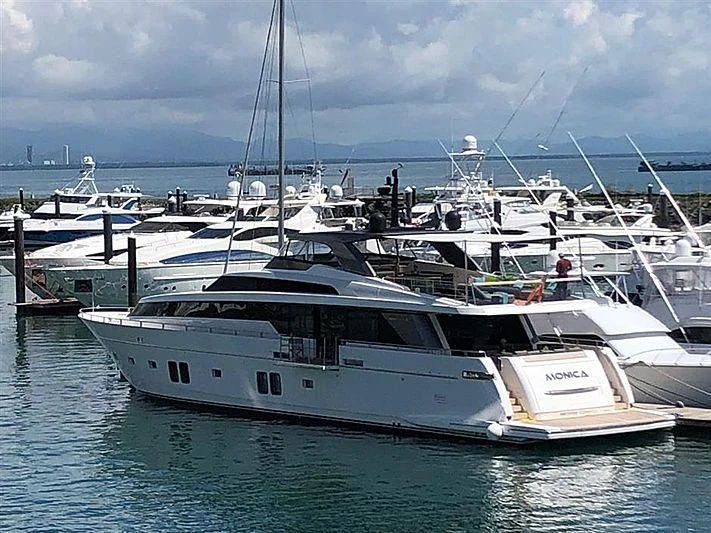a group of boats in a harbor aboard RAYEN Yacht for Sale