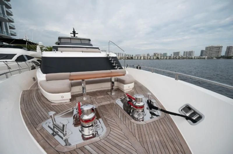 a boat on a deck aboard RAYEN Yacht for Sale
