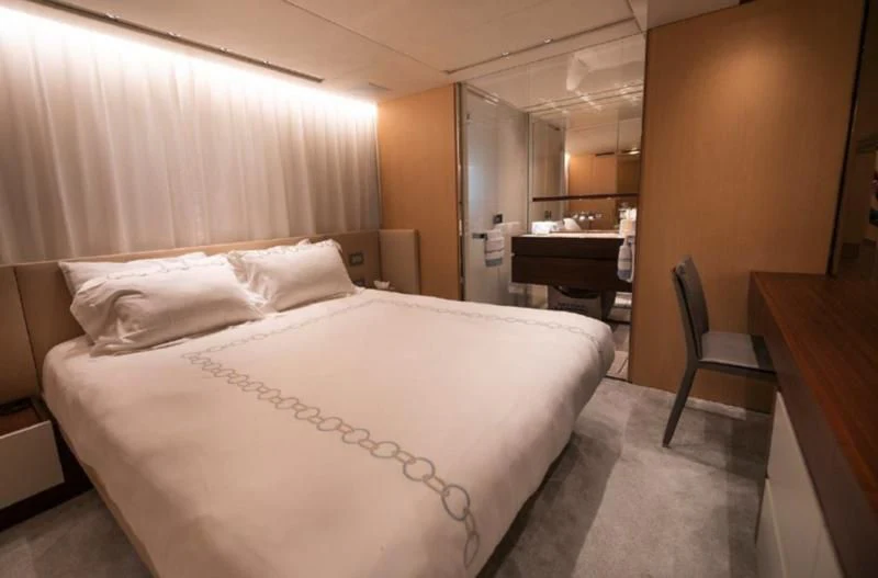 a bed in a room aboard RAYEN Yacht for Sale