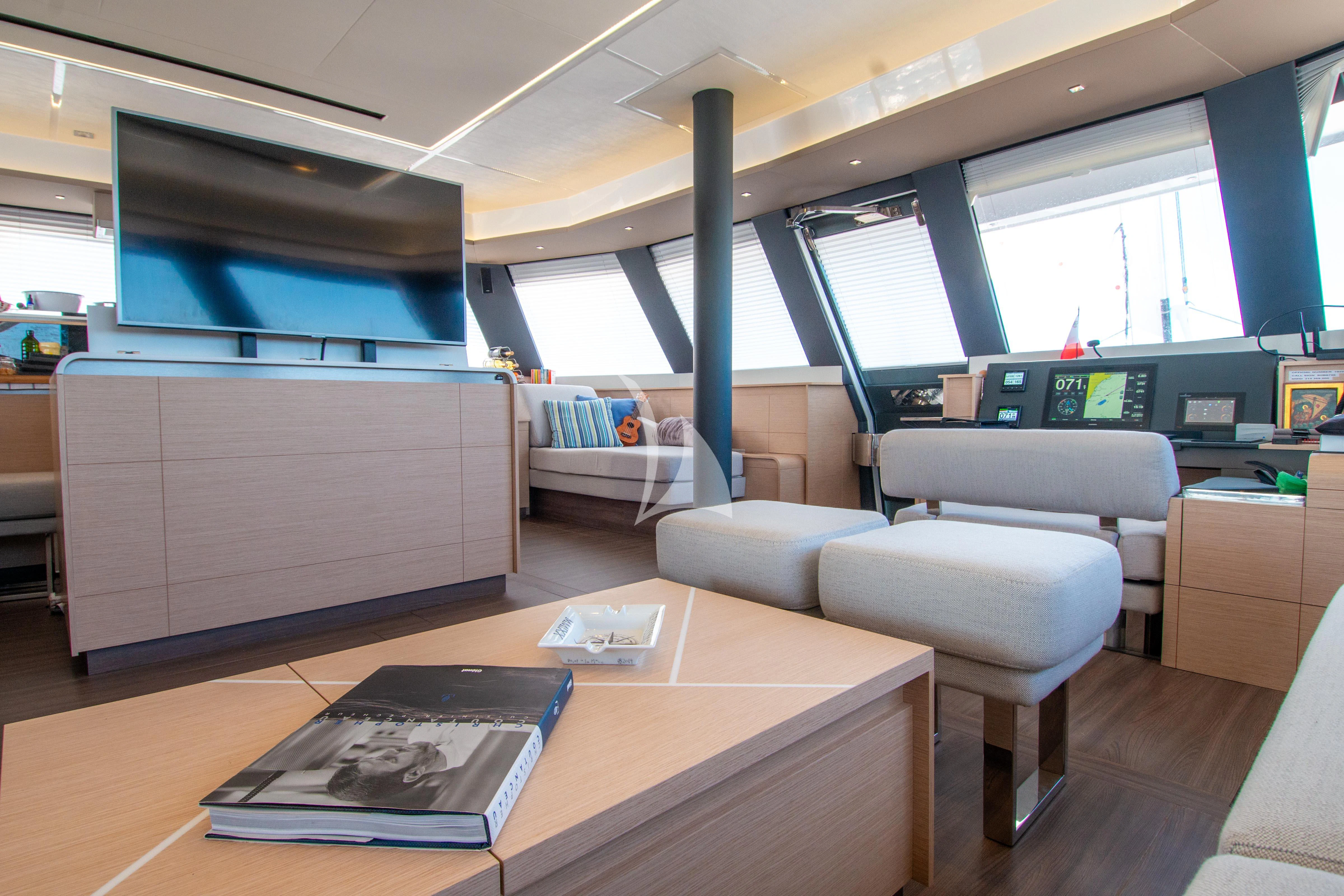 a room with a large screen aboard SERENISSIMA Yacht for Charter