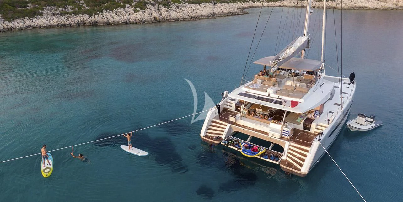 a boat with a person on it aboard SERENISSIMA Yacht for Charter