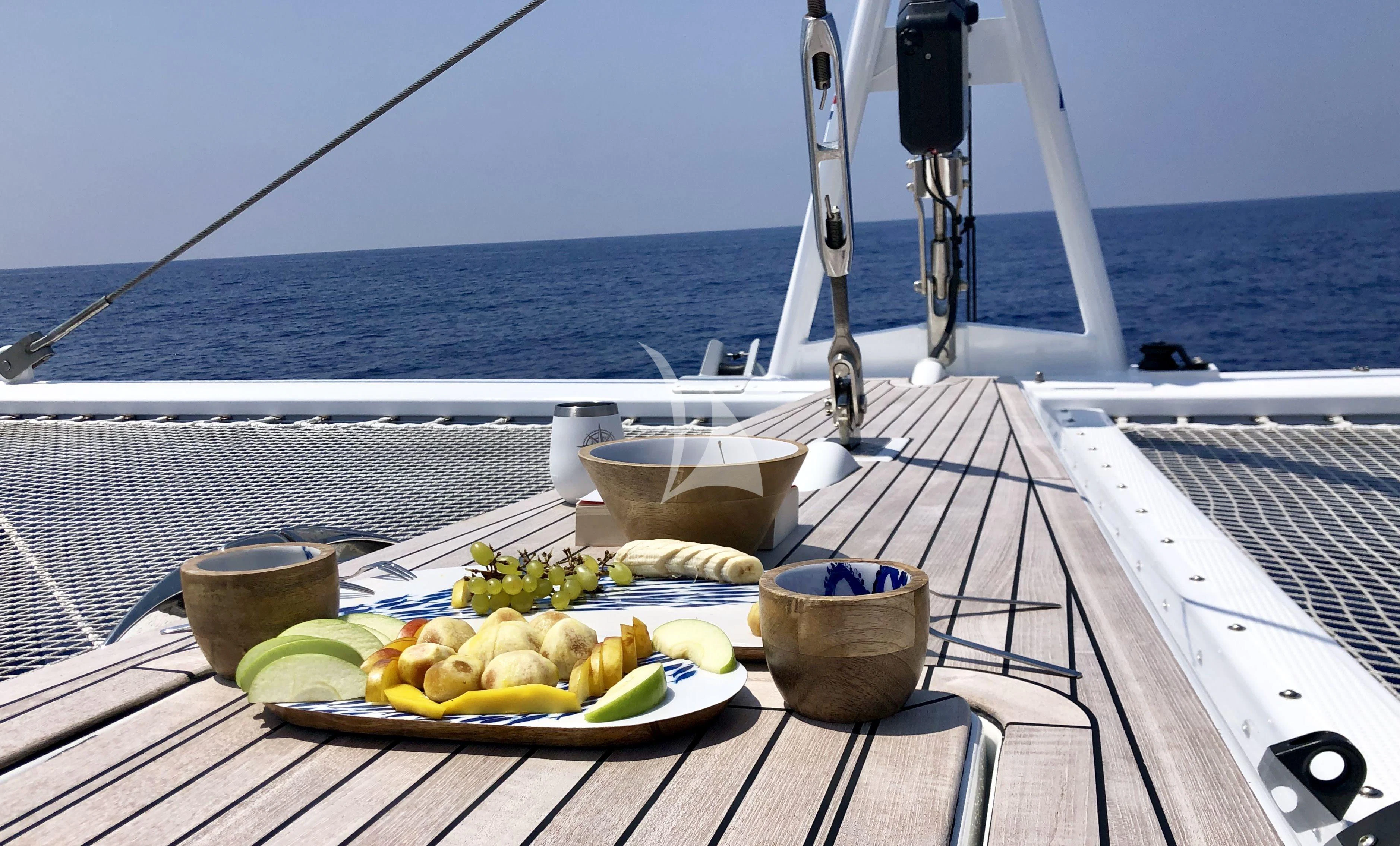 a plate of food on a boat aboard SERENISSIMA Yacht for Charter