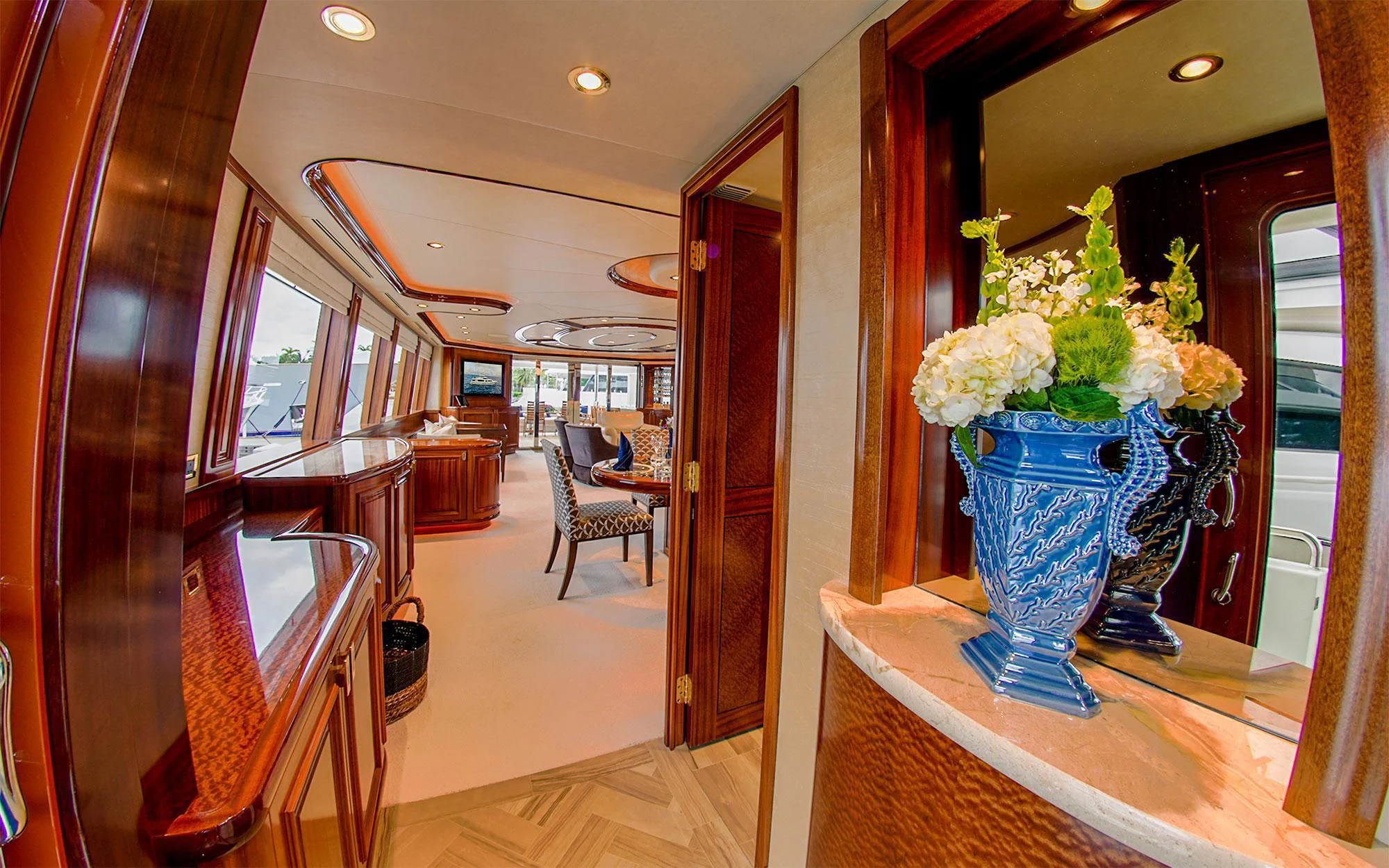 a vase of flowers on a table aboard SEASENSE Yacht for Sale