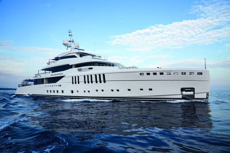 a large white ship in the water aboard SEASENSE Yacht for Sale