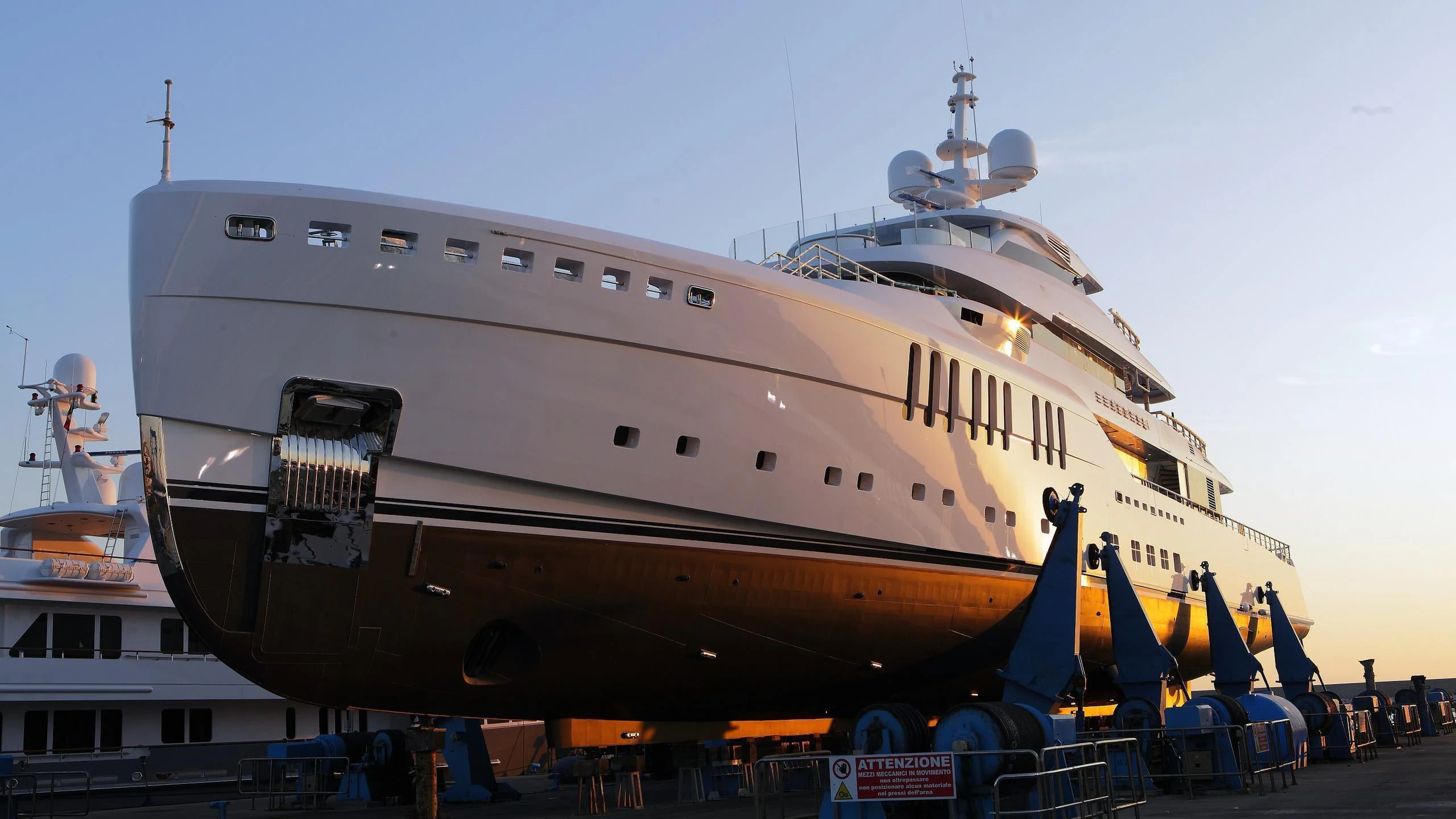 a large ship docked aboard SEASENSE Yacht for Sale
