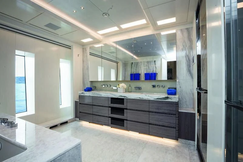 a kitchen with a large counter aboard SEASENSE Yacht for Sale