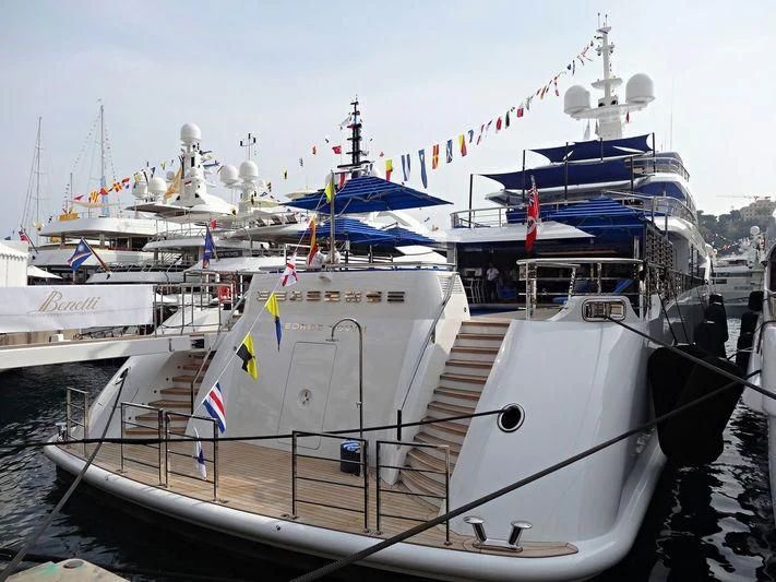 a boat docked at a pier aboard SEASENSE Yacht for Sale