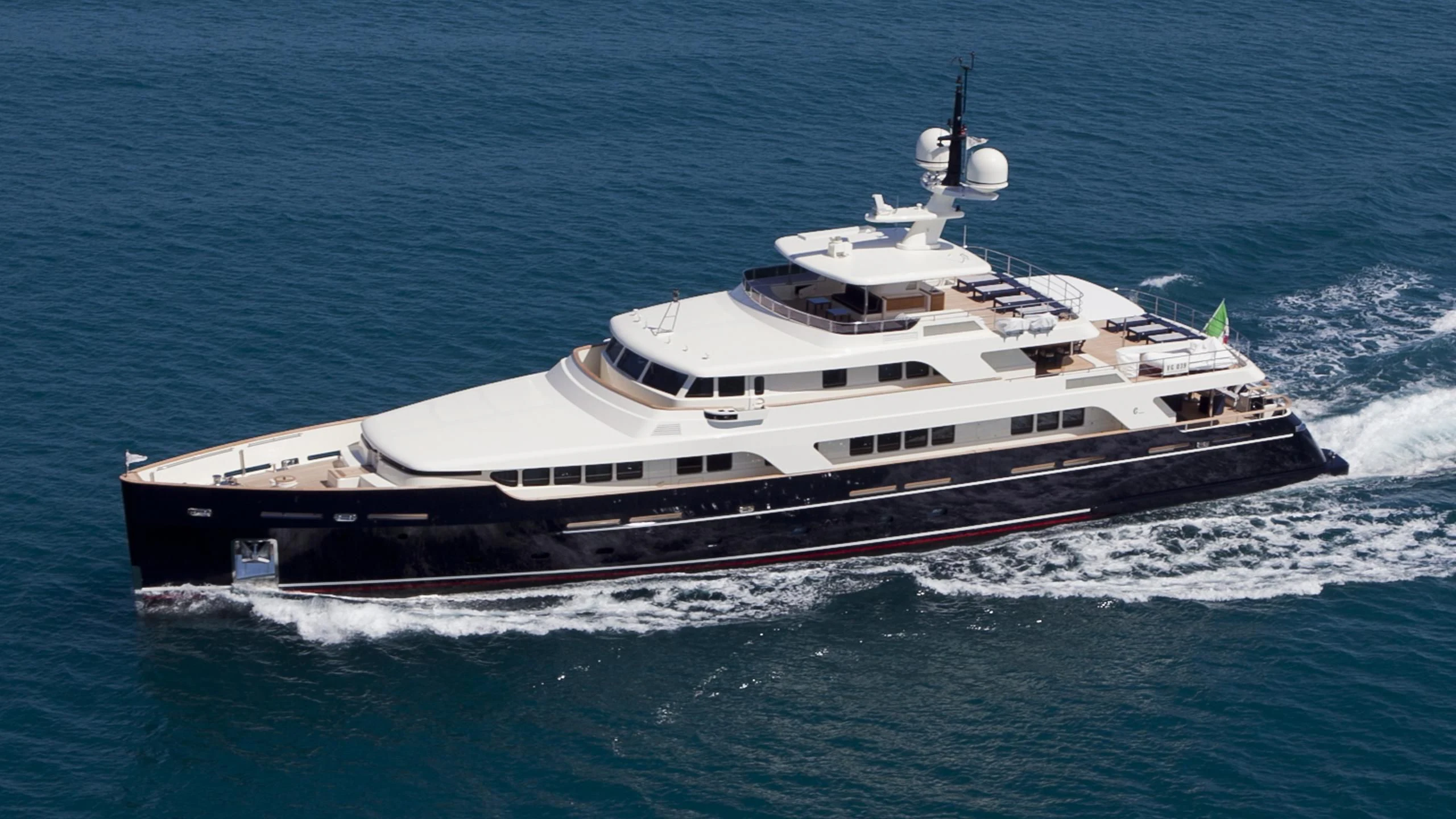 a large white ship aboard MAGARI Yacht for Sale