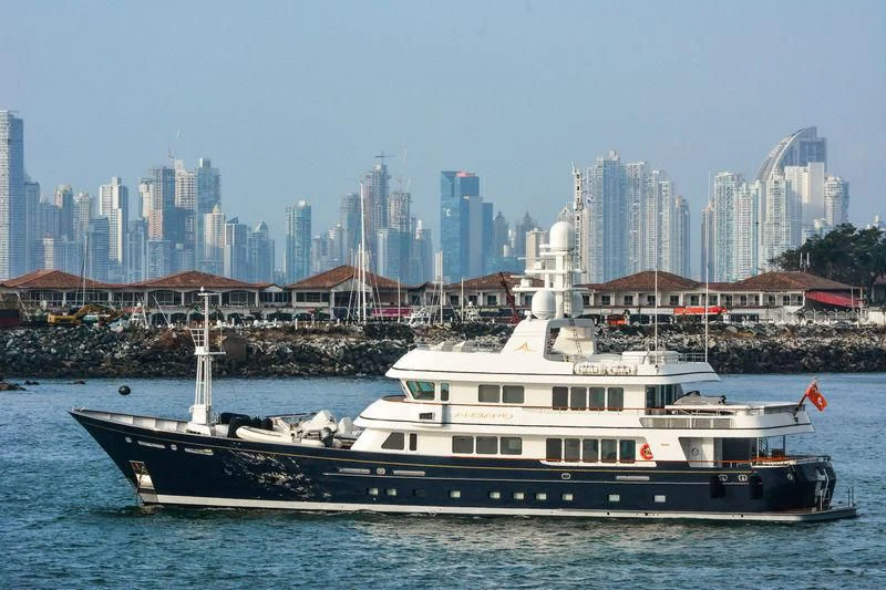 a boat in the water aboard MOONSHADOW Yacht for Sale