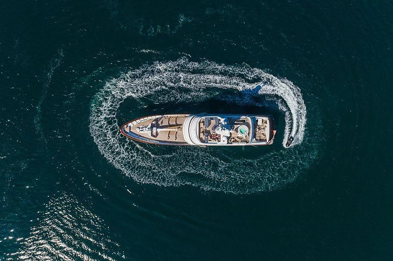 a ship in the ocean aboard MOONSHADOW Yacht for Sale
