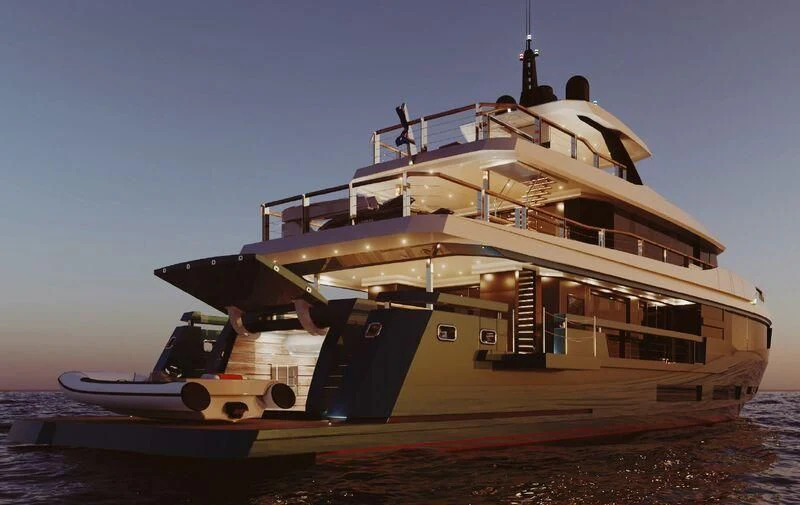 a large ship on a beach aboard AES NB 067 Yacht for Sale
