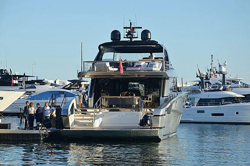 a boat docked at a pier aboard ZAZZAZU II Yacht for Sale
