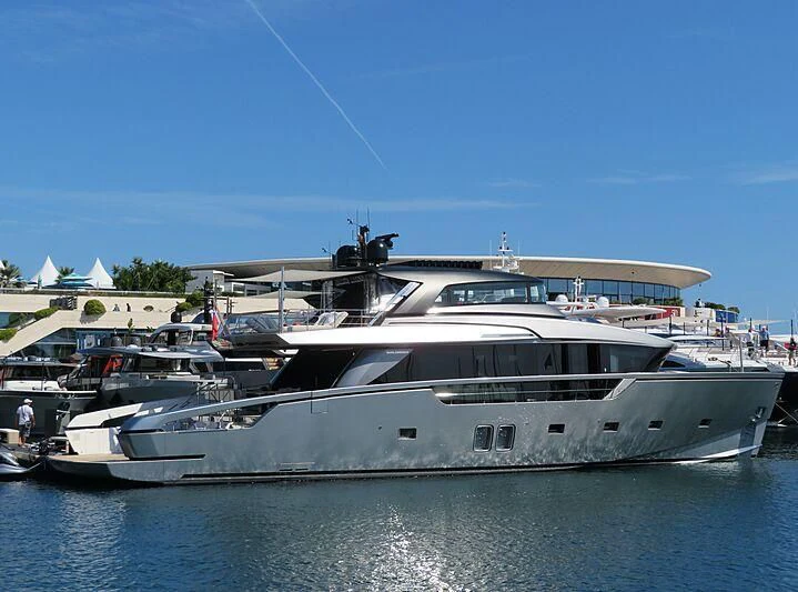 a boat docked at a pier aboard ZAZZAZU II Yacht for Sale