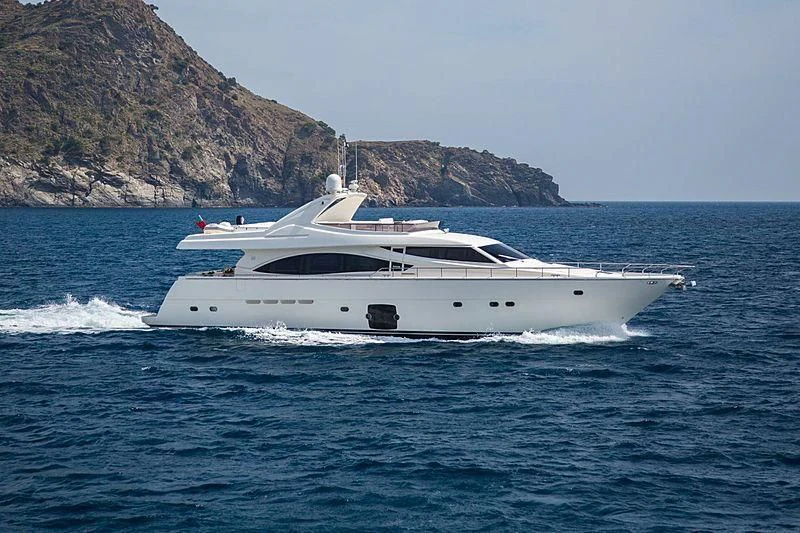 a white yacht on the water aboard MONTICELLO II Yacht for Sale