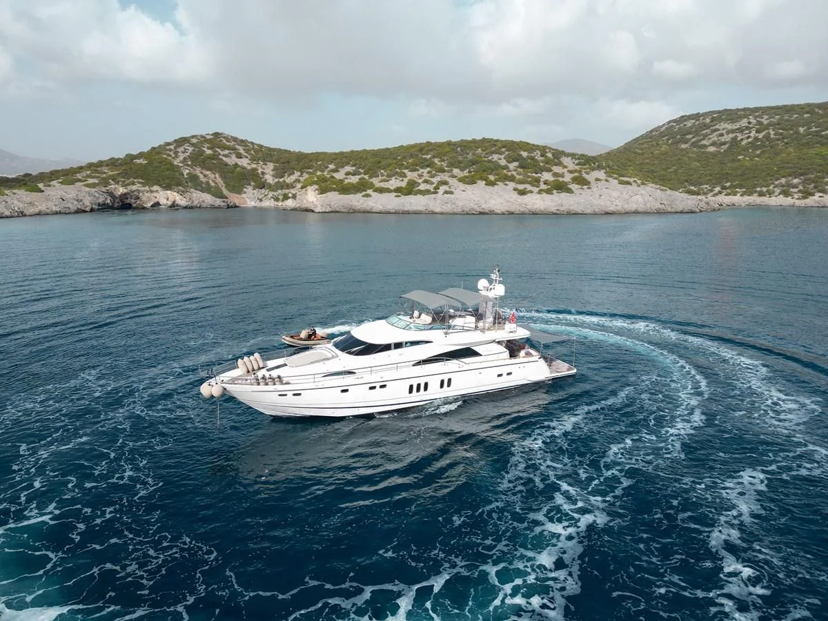 a boat on the water aboard FAIRLINE SQUADRON 74 Yacht for Sale