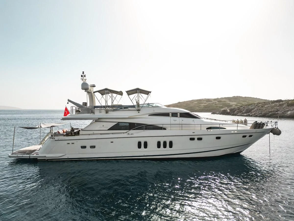 a white yacht in the water aboard FAIRLINE SQUADRON 74 Yacht for Sale
