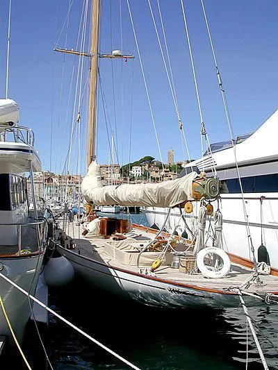 a group of boats docked aboard CAMBRIA Yacht for Sale